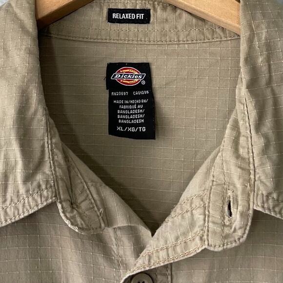 Dickies Mens Size XL Tan Khaki Button Up Ripstop Shirt Utility Workwear Casual - Picture 5 of 9